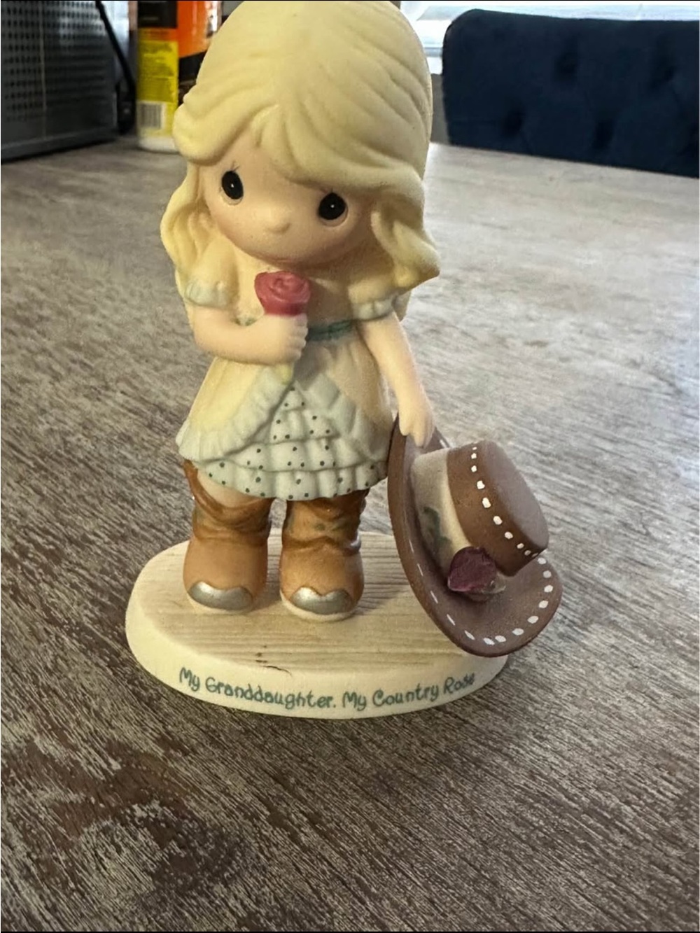 Precious Moments Country Girl Figurine with Brown Hat and Tan Boots